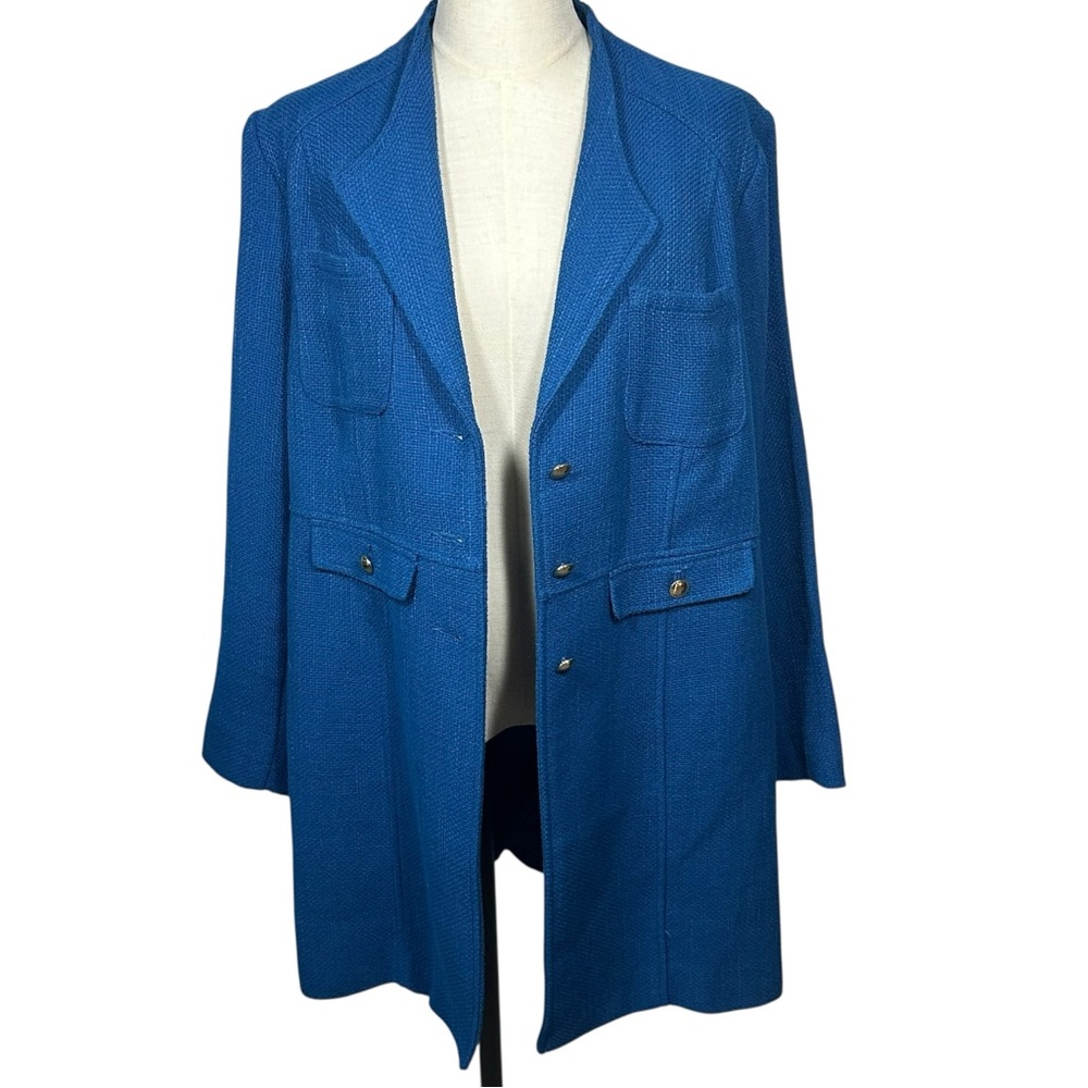 Chicos Tweed Longline Jacket Sz 2 Cobalt Blue Office Career Business‎ Event